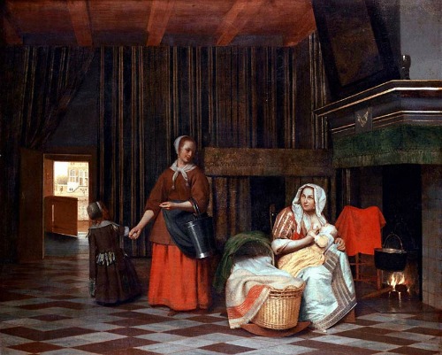 Houses in Art - Interiors - Pieter de Hooch - Suckling Mother and Maid