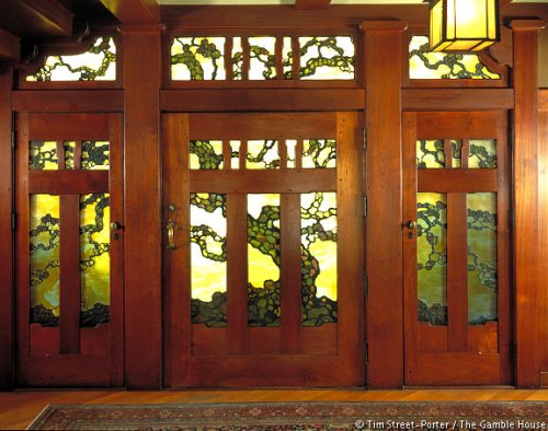 A Greene and Greene design, the Gamble House made extensive use of Art Nouveau in its interior and stained glass windows
